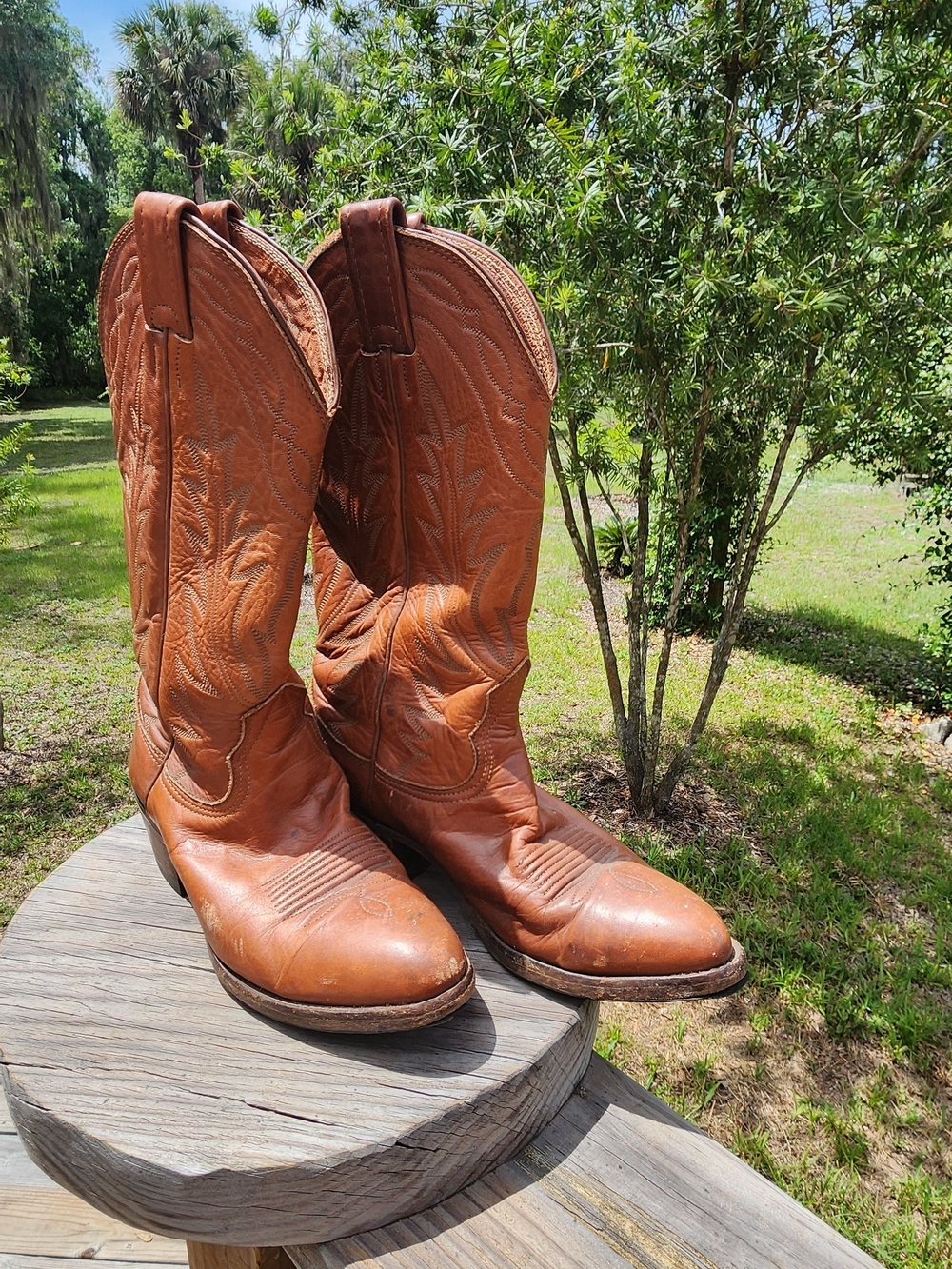 Women's Tan Leather Western Heeled Boots  Size 6-7. - Picture 3 of 16